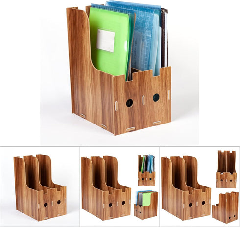 MUNEFE Desk File Sorter Organizer, Wooden Desk Organizer, Magazine Book File Stand Organizer, Desktop Bookshelf Storage