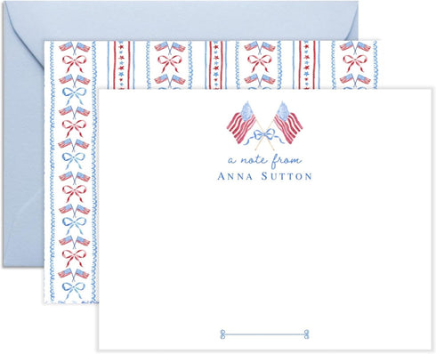 Lemon Grace Co - Personalized Patriotic Stationery, USA Stationary Cards and Envelopes Set, Note