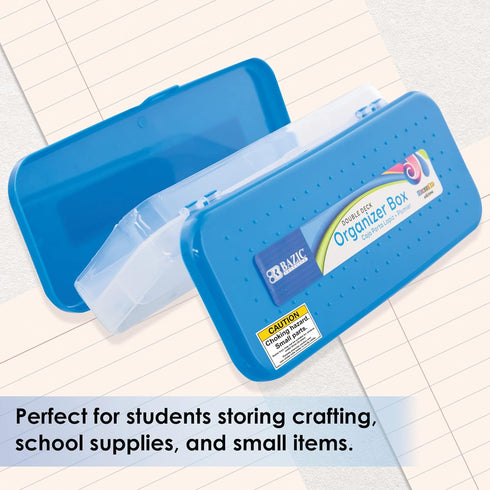 BAZIC 8" Plastic Pencil Case | Double Deck Utility Storage Box, Bright Color, Multi-Purpose Organizer, 4-Pack