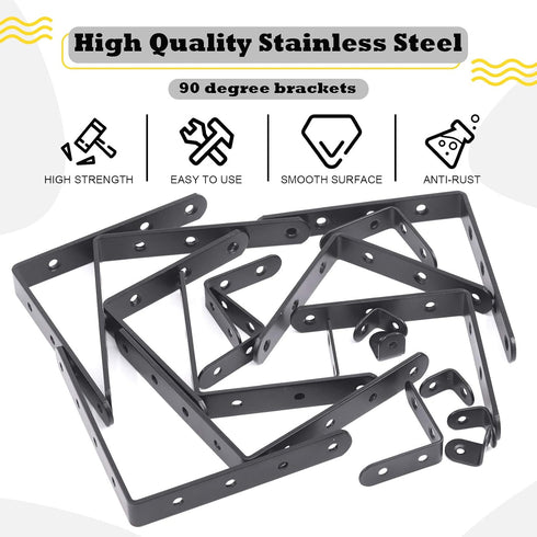 Hilitchi 20 Pack) Stainless Steel Black L Bracket Corner Brace and Straight Bracket with Screws Corner Fastener
