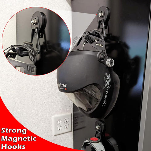 MUTUACTOR 2PCS Heavy Duty Magnetic Hooks, Double Hook Storage for Garage, Strong Metal Hooks for Cabinets, Drill