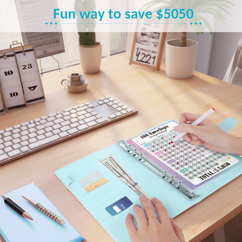Sooez 100 Envelopes Money Saving Challenge - Savings Challenges Book with Envelopes, Flexible Saving $5050