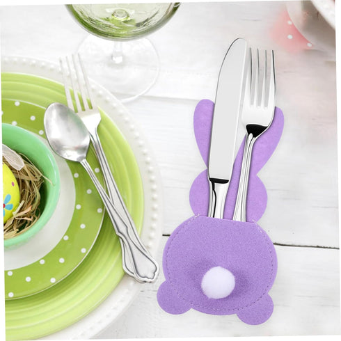 4pcs PRETYZOOM Easter Bunny Cutlery Holder Bags Adorable Tail Design for Festive Table Decor for Dinner Parties