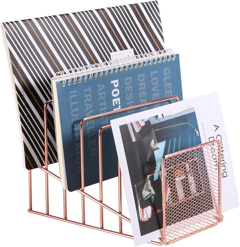 Simmer Stone Incline File Sorter, 7 Slot Magazine Holder for Documents, Metal Desktop Organizer Rack