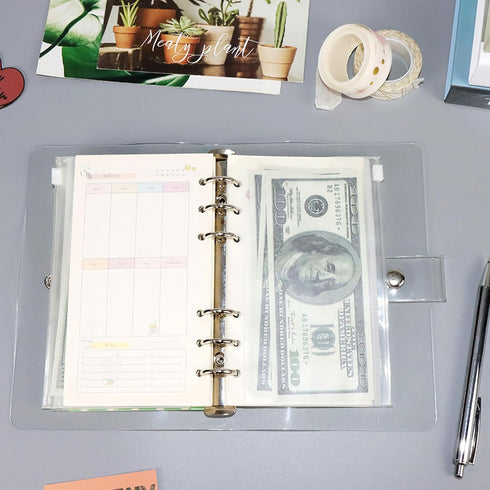 NatSumeBasics A6 Binder, 6 Ring Budget Binder, Clear PVC Planner Cover for Organizer Accessories