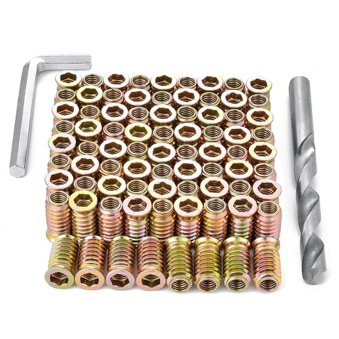 100 Pcs Wood Bolt Inserts 5/16" - 18x25mm Metal Screw and Bolt Set, Hex Socket Drive Nut Inserts for Woodworking