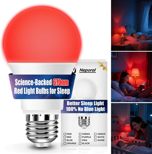 Neporal 7W 670nm Red Light Bulbs for Sleep, 100% Blue Light Blocking Bulb,