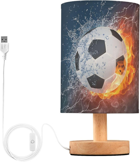 YYZZH Table Lamp Soccer Ball in Fire Flame Water Sport Design American Football