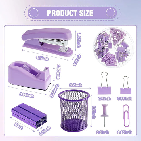 Gueevin 12 Pcs Purple Office Supplies, Purple Desk Accessories, Purple Stapler with Staples, Tape Dispenser, Pen