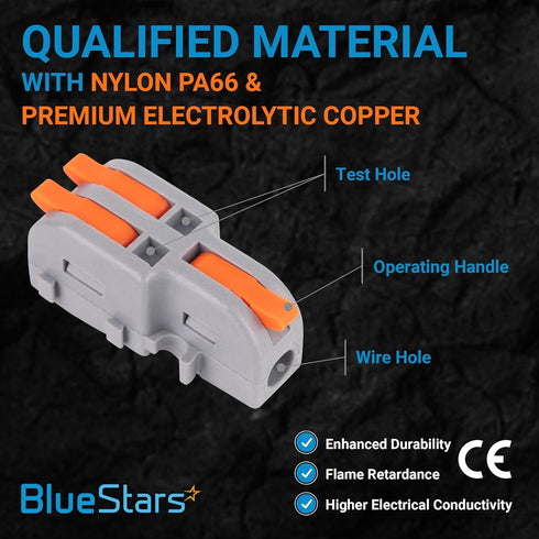 BlueStars 20 Pcs 250V 32A Compact Splicing Lever Wire Connector, 1-In-2-Out Orange Push-in Butt Terminal Connectors