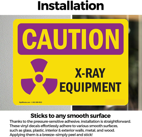 (2 Pack) OSHA Caution Radiation Sign, 7 Inch X 5 Inch Vinyl Label Decal Sticker, Weather Resistant, UV Protected