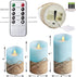 Set 3 Ocean Blue Flameless Candles, Nautical Themed Led Pillar Candles with Remote & Timer, Decorative Flickering