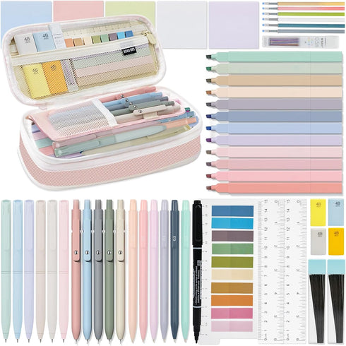 HRFGWDD 52 PCS Aesthetic School Supplies with Highlighters, Mechanical Pencils, Color Ink Gel