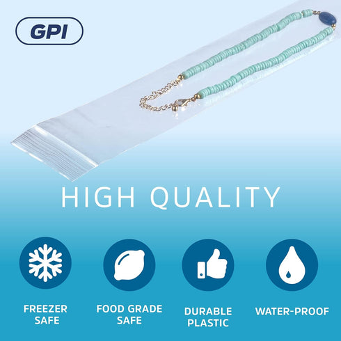 GPI POLY 2" 12" 500 Count, 2 GPI - x Long Zip Bags, Mil, Clear Plastic Reclosable Zipper Poly Baggies, with Resealable