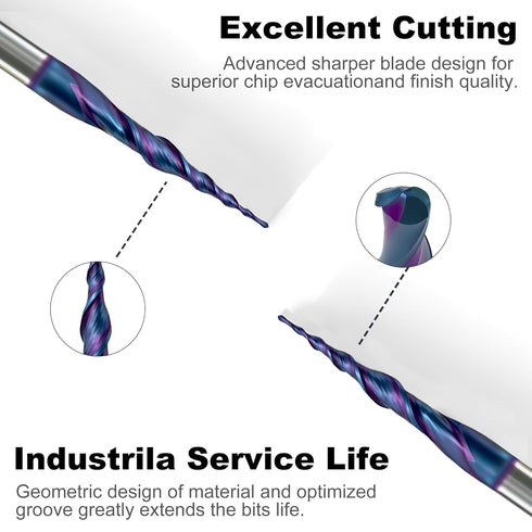 Spiral Tapered Ball Nose Router Bit for CNC: 4.82 Deg, 1 mm Tip Dia, 2 Flute, 1/4 inch Shank for Wood Carving