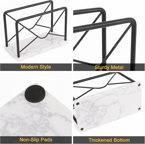 Modern Mail Holder for Home Office - Metal Letter Organizer Sorter for Desk, Envelope Storage Rack with Marble Base