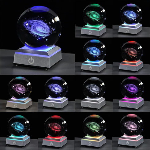 3D 3.15 inch Galaxy Crystal Ball Night Light Glass Ball Table Lamp with Color Changing Touch Base Decor Ideal Galaxy