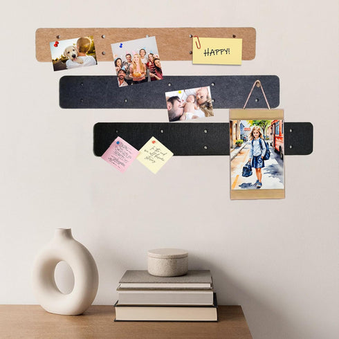 Brown Felt Pin Boards Memo Board with 20 Wooden Dowel Pins, Self-Adhesive Cork Board for Walls Home Office Decor, 6 Pack