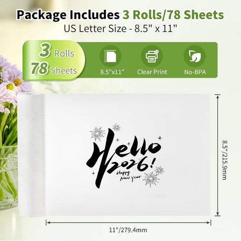 NDYIN 3 8.5"x11" (210 297 mm) N80/D80 Rolls Thermal Printer Paper US Letter Size, x for Portable Printer, BPA free