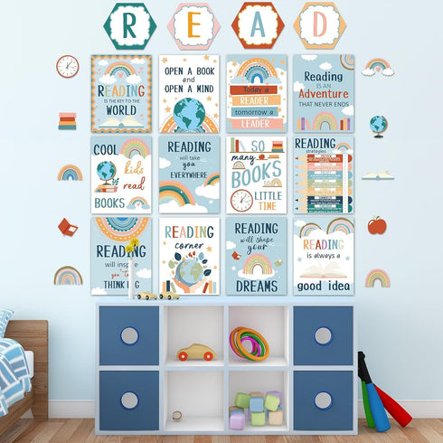 gisgfim Boho Reading Posters for Classroom, Educational Motivational Reading Strategies Bulletin Board Decorations
