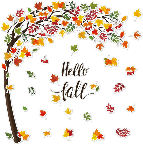 Happy Fall Big Tree Bulletin Board Set, Autumn Tree Decoration with Maple Leaves & Pumpkins for Classroom