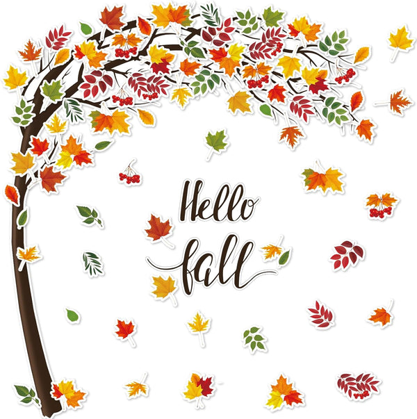 Happy Fall Big Tree Bulletin Board Set, Autumn Tree Decoration with Maple Leaves & Pumpkins for Classroom