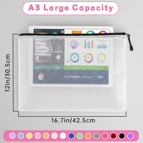 EVERECO 30 Pack A3 (16.7x12 Mesh Zipper Pouch Bags in) - Large Plastic Zipper Pouches for Organizing, Board Game
