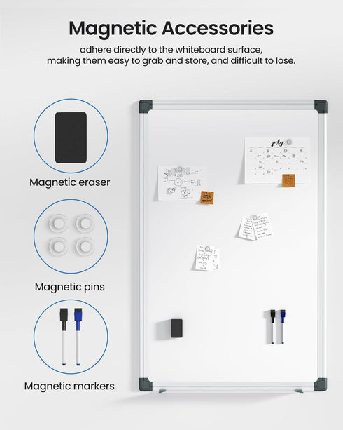 VUSIGN Magnetic White Board Kit for Wall, 36" x 24", Includes 1 Dry Eraser, 2 Multicolor Markers, 4 Magnetic Pins,