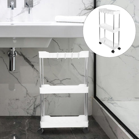 IDEANATEGRATE 3-Tier Rolling Utility Cart Storage Rack with Wheels, Multi-Layer Bathroom Trolley Organizer for Narrow