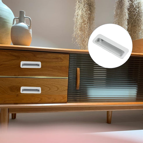 Recessed Flush Pull Handle (110x37x16mm), 2Pcs Plastic Rectangular Inset Hidden Handles for Cupboard Door Drawer