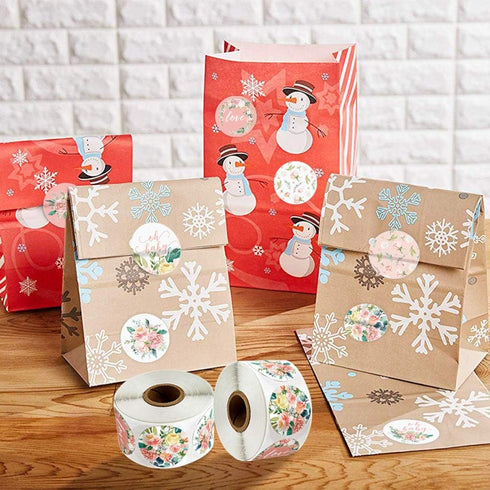Floral Stickers - 1'' 25mm Adhesive Labels, 1000pcs Decorative Envelope Seal Stickers for Gifts