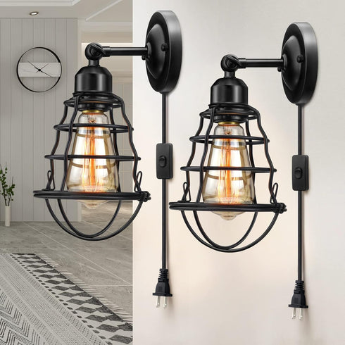 LYOOWNG Plug in Wall Sconces 2pack, Industrial Wall Lamp with Plug in