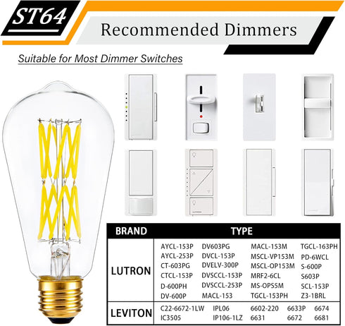 16W Dimmable ST64 LED Bulbs, 5000K Daylight White, E26 Base, Clear Glass, 1920 Lumen, Pack of 4