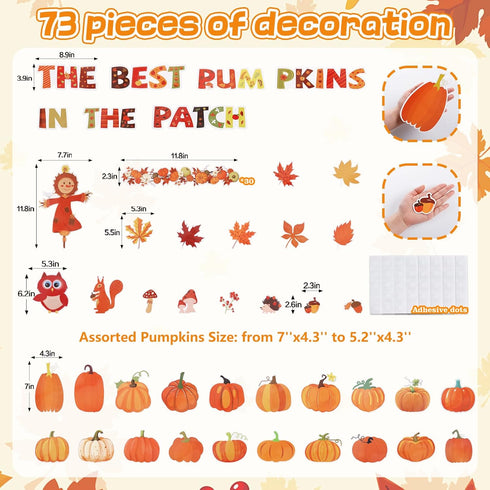 Fall Pumpkin Patch Bulletin Board Decoration - Back to School Decor with Autumn Leaves & Pumpkins