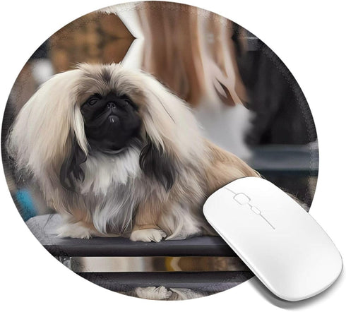 JaoXer 8-Inch Pekingese Dog Round Mouse Pad - Your Desk Companion for Office, Desktop, Laptop, Personal Computers