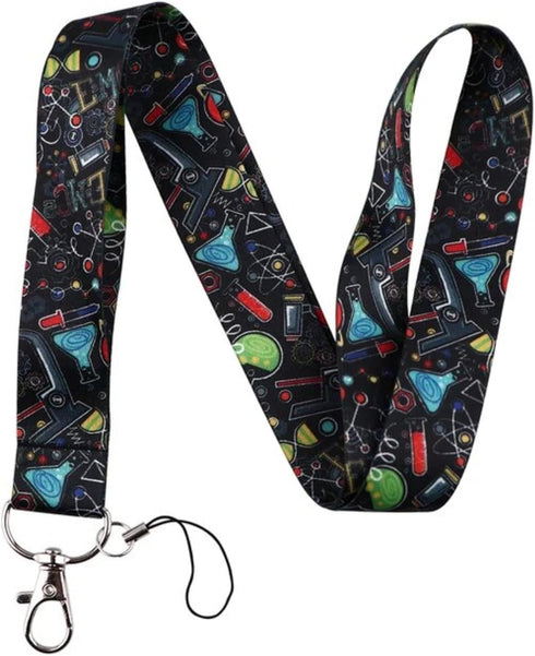 Chemistry Lab Equipment, Microscope Beakers, Science Medical Research 17.7" Neck Lanyard Keychain Holder