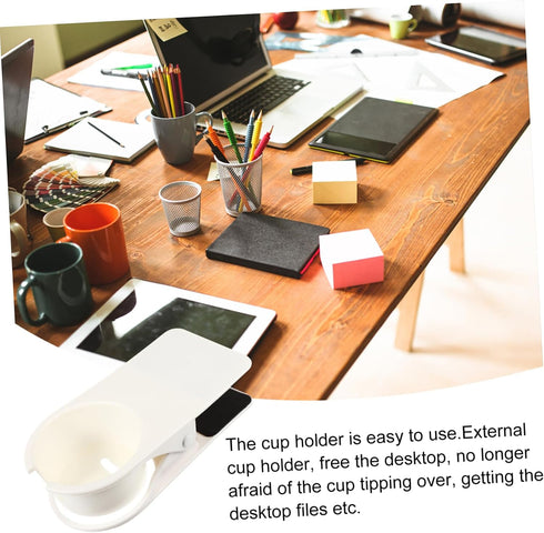 GLEAVI Large Thickened Desk Side Cup Holder Clip Sturdy Plastic Drinking Cup Clamp for Office Car Home Use Fits Most