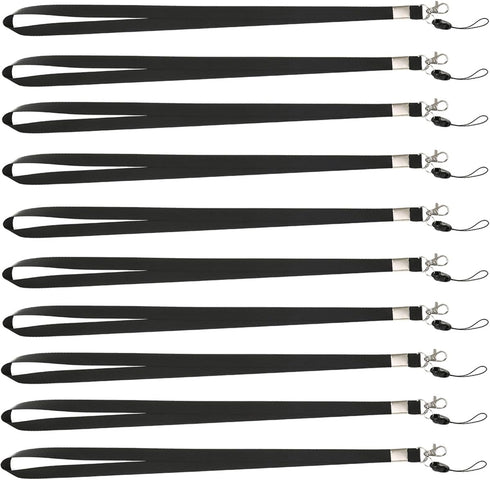 YOUOWO Neck Office Nylon Woven Black Lanyards for Badges Holders with J-Hook - Pack of 10
