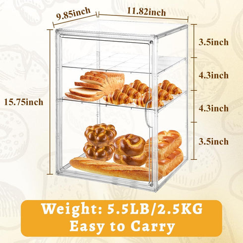Corzeergi 4 Countertop, Bakery Display Case with Layers, Bread Box for Kitchen Clear Pastry Display Case, Cookie