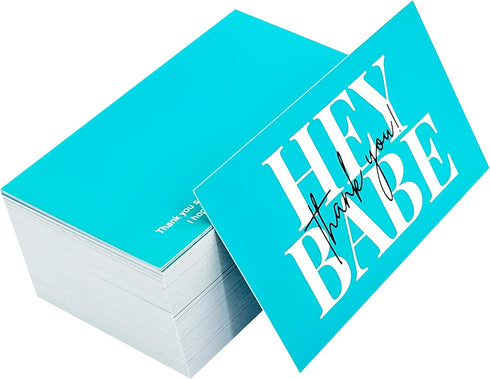 RXBC2011 2x3.5 Inches Pack 100 Hey Babe Card Thank You for supporting small business cards of Teal