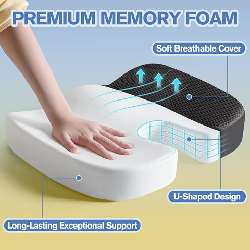 Mureon Seat Cushion for Office Chairs, Large Memory Foam Cushion for Car, Pressure Relief Ergonomic Chair Cushion