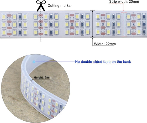 16.4Ft 6000K DC12V 1800LEDs Dimmable IP67 LEDENET Super Bright Triple Row LED Strip Lights, Daylight White Flexible