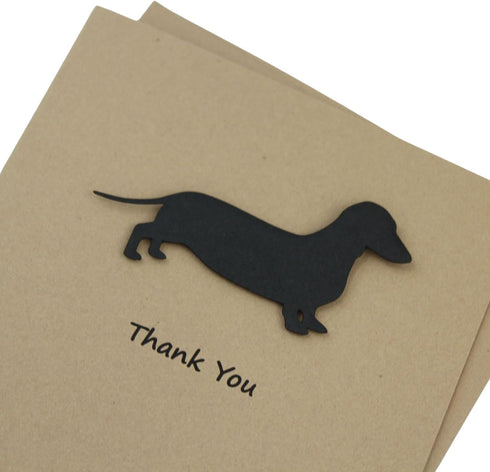 Embellish by Jackie Dachshund Smooth Coat Thank You Card | Handmade Weiner Dog Black Notecard | Greeting Card Blank