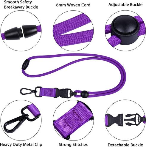 Wisdompro 2 Pack Durable Round Cord Lanyard, 21 inch with Safety Breakaway Buckle for Keys and ID Holders