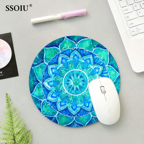 SSOIU Custom Gaming Mouse Pad, Anti Slip Mandala Mouse Mat for Desktops, PC, Laptops, Round Mouse Pad for Office and