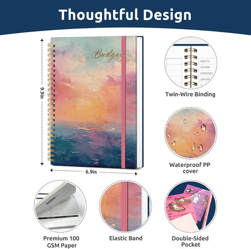 Account Sunset Aesthetic Budget Planner - Monthly Finance Planner with Expense Tracker, Undated Bill Organizer, Budget