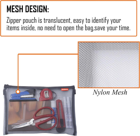 pendancy Mesh Zipper Pouch 5pcs Lightweight Nylon File Folders Document Organizer for Travel and Office