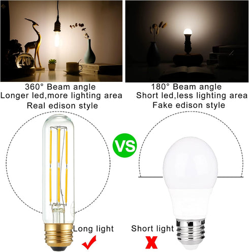 LiteHistory Tubular Light Bulb 6W Equal E26 LED Bulb 60 Watt dimmable Neutral White 4000K E26 Edison Bulb AC120V 600lm T9 T10 LED Bulb for Rustic Pendant,Island,Chandeliers,Wall sconces Pack of 6 by LiteHistory