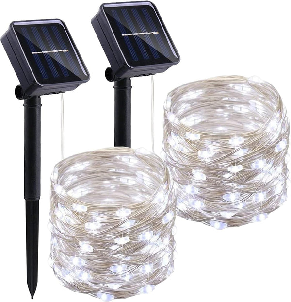 Solar String Lights Outdoor 2 Pack, 33FT 100LED Waterproof Fairy Lights for Wedding Party Garden Patio Christmas (Cool