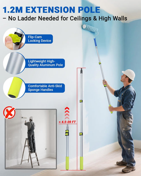 (24 30-Piece Set Paint Roller Kit with Extension Pole FT) for Walls & Ceilings Home Painting with Paint Rollers